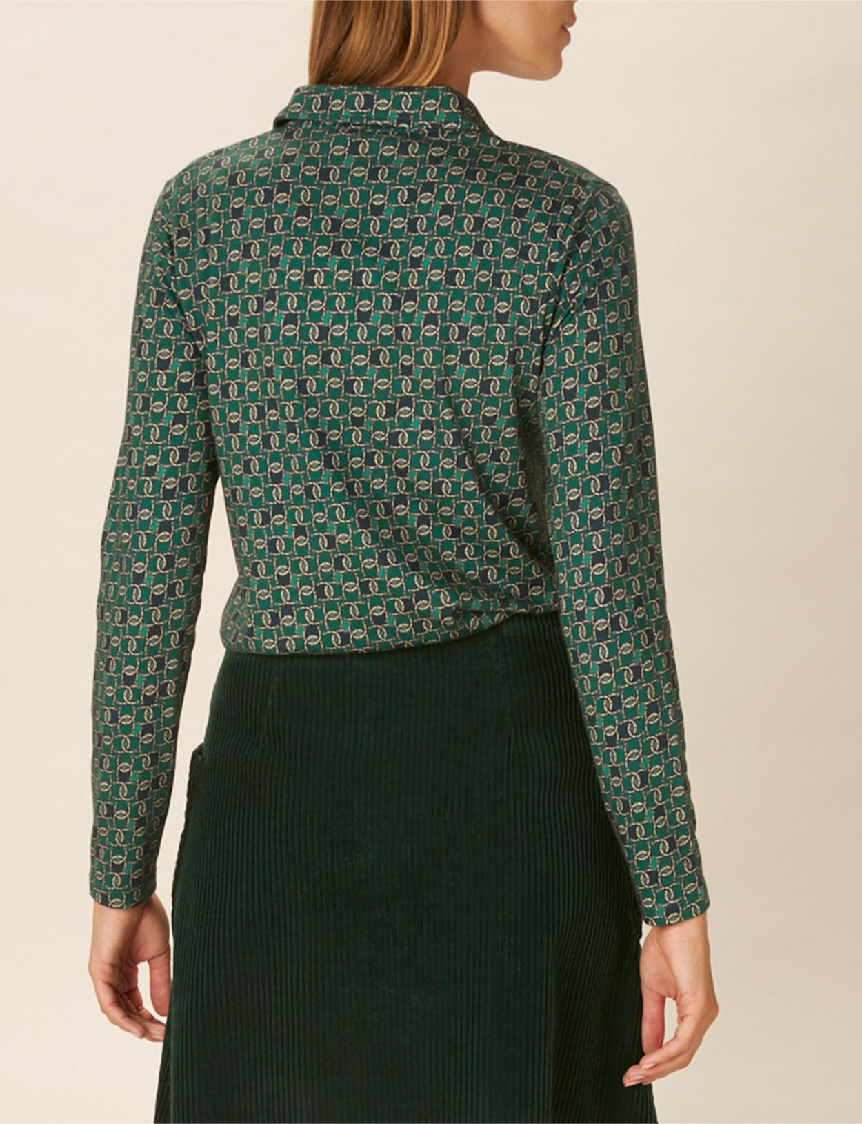 Long Sleeve Polo T-Shirt In Green - Vert