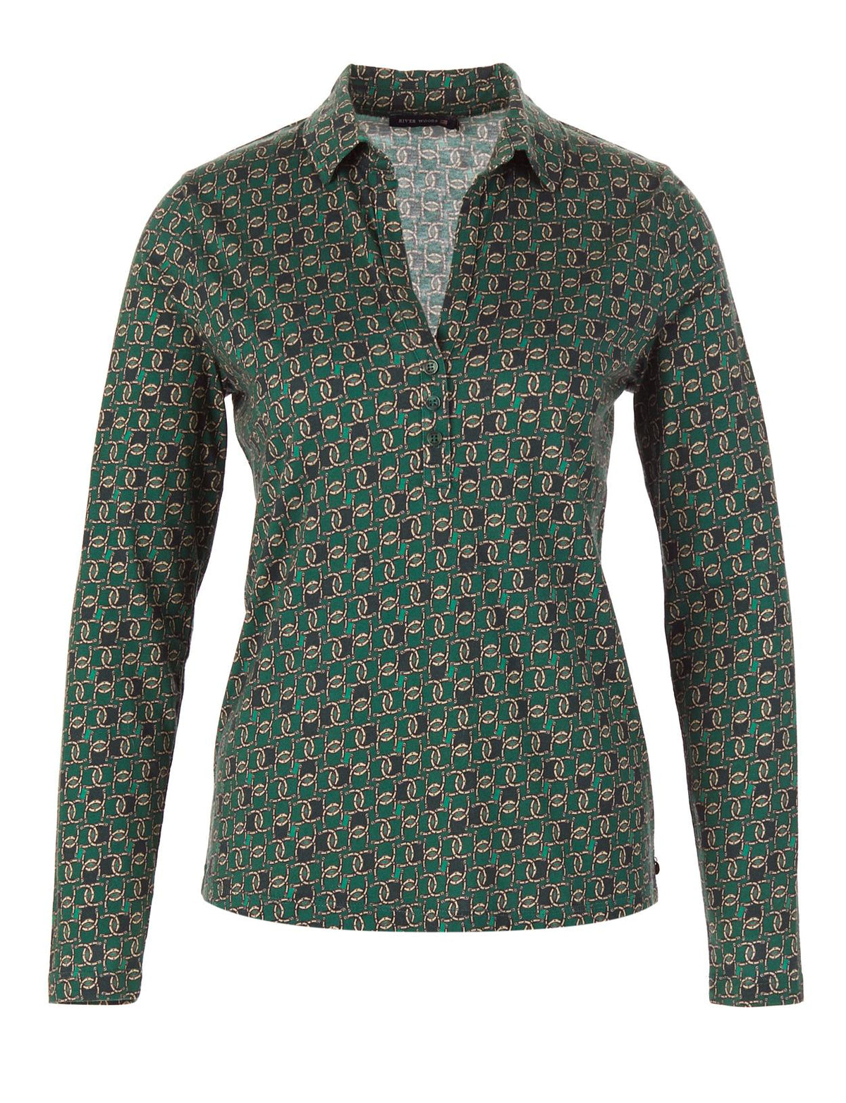 Long Sleeve Polo T-Shirt In Green - Vert