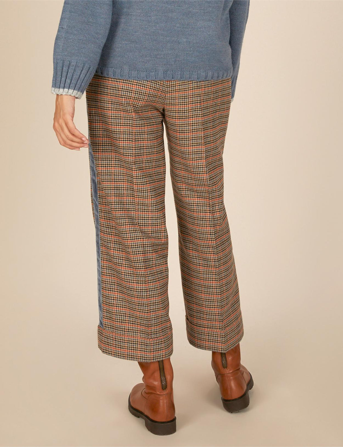 Wide Checkered Pants In Blue - Bleu