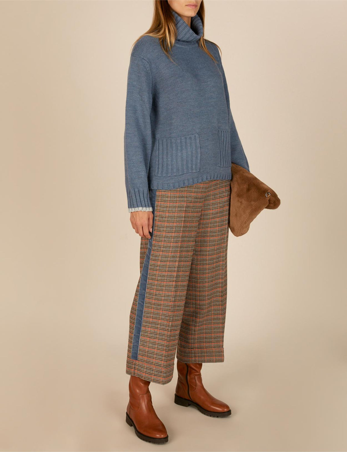 Wide Checkered Pants In Blue - Bleu