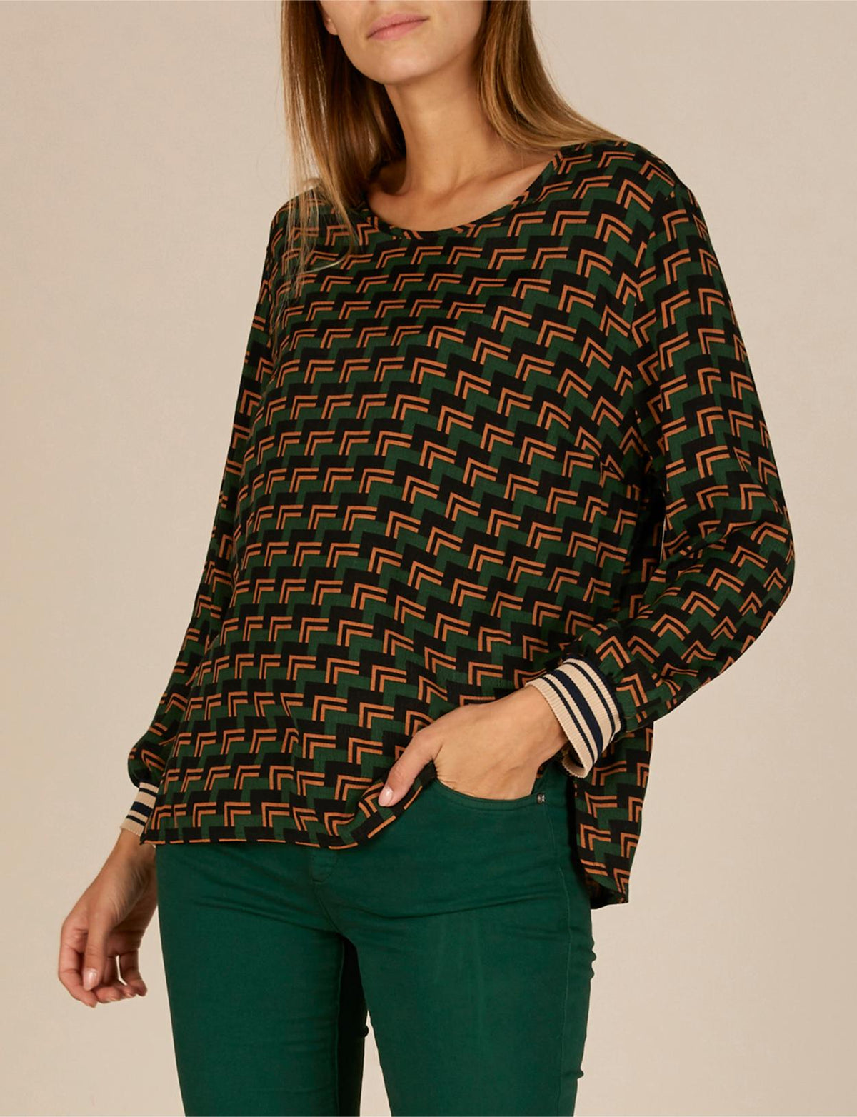 Patterned Popover Shirt In Green - Vert