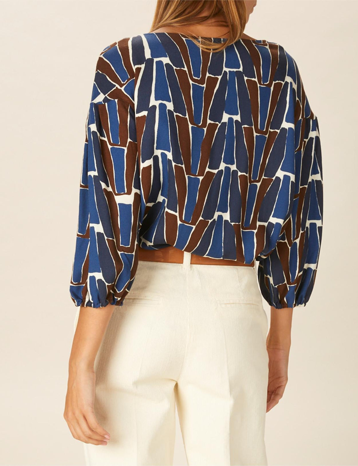 Viscose Balloon Sleeve Shirt In Blue - Bleu