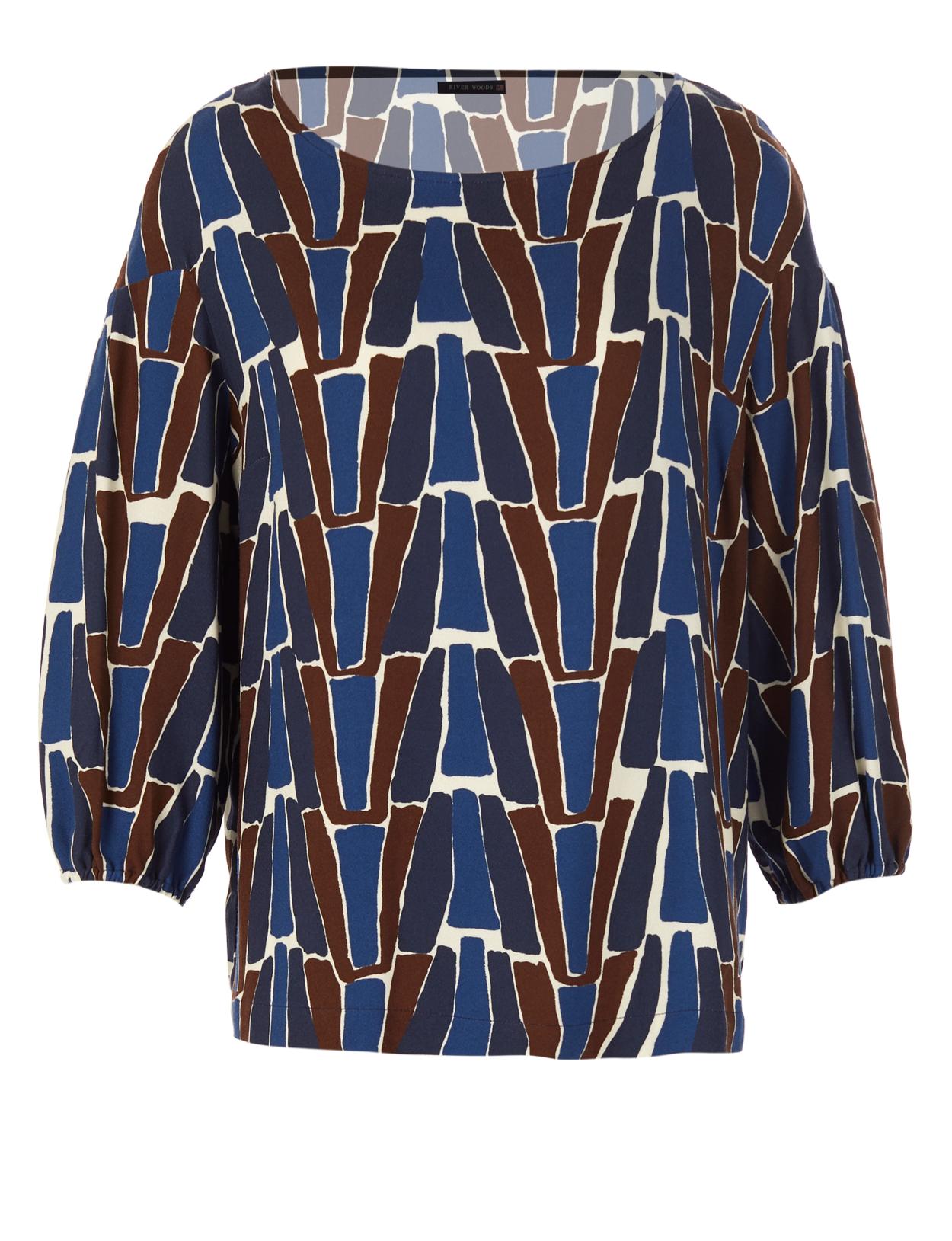 Viscose Balloon Sleeve Shirt In Blue - Bleu