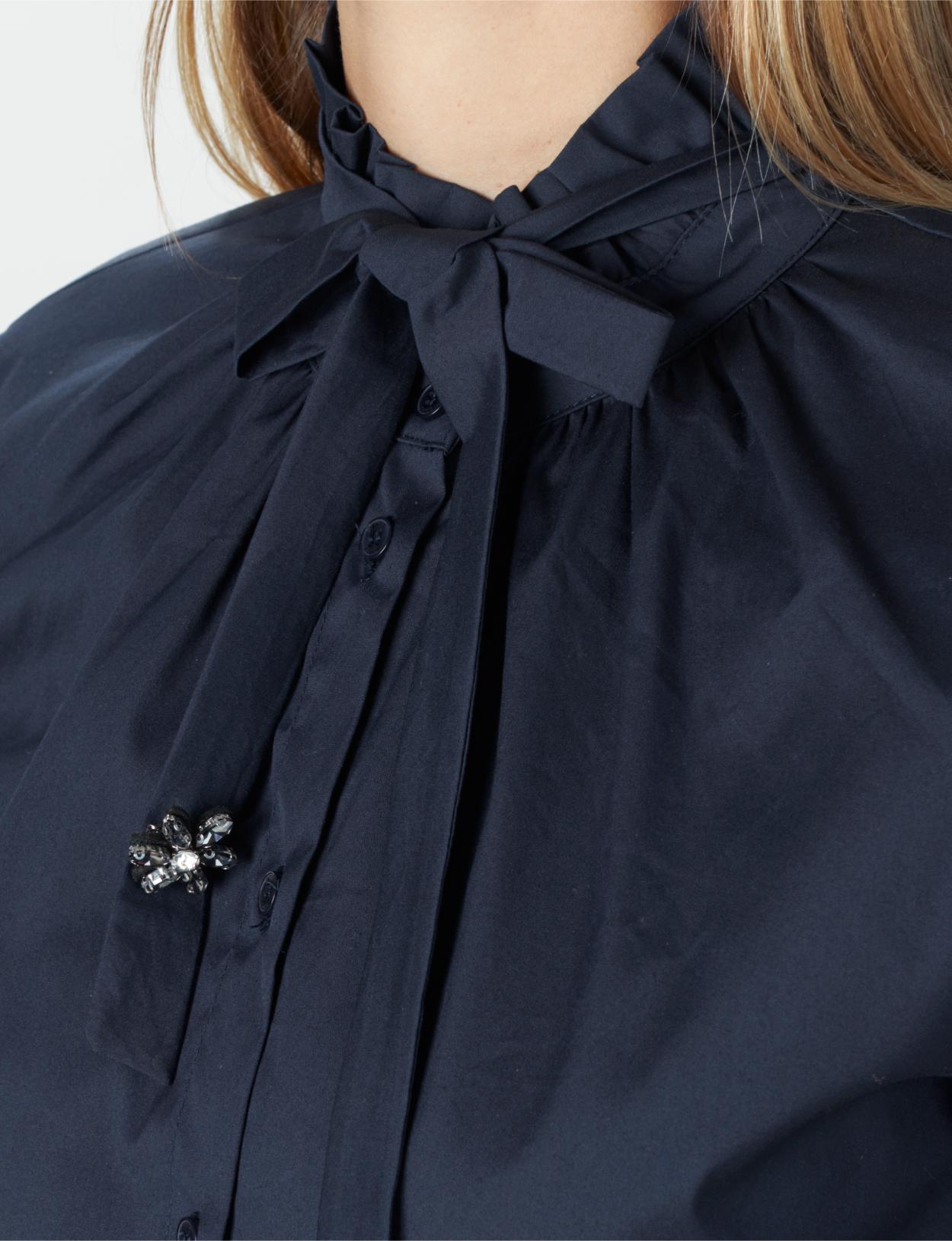 Cotton Bow Tie Shirt In Blue - Bleu