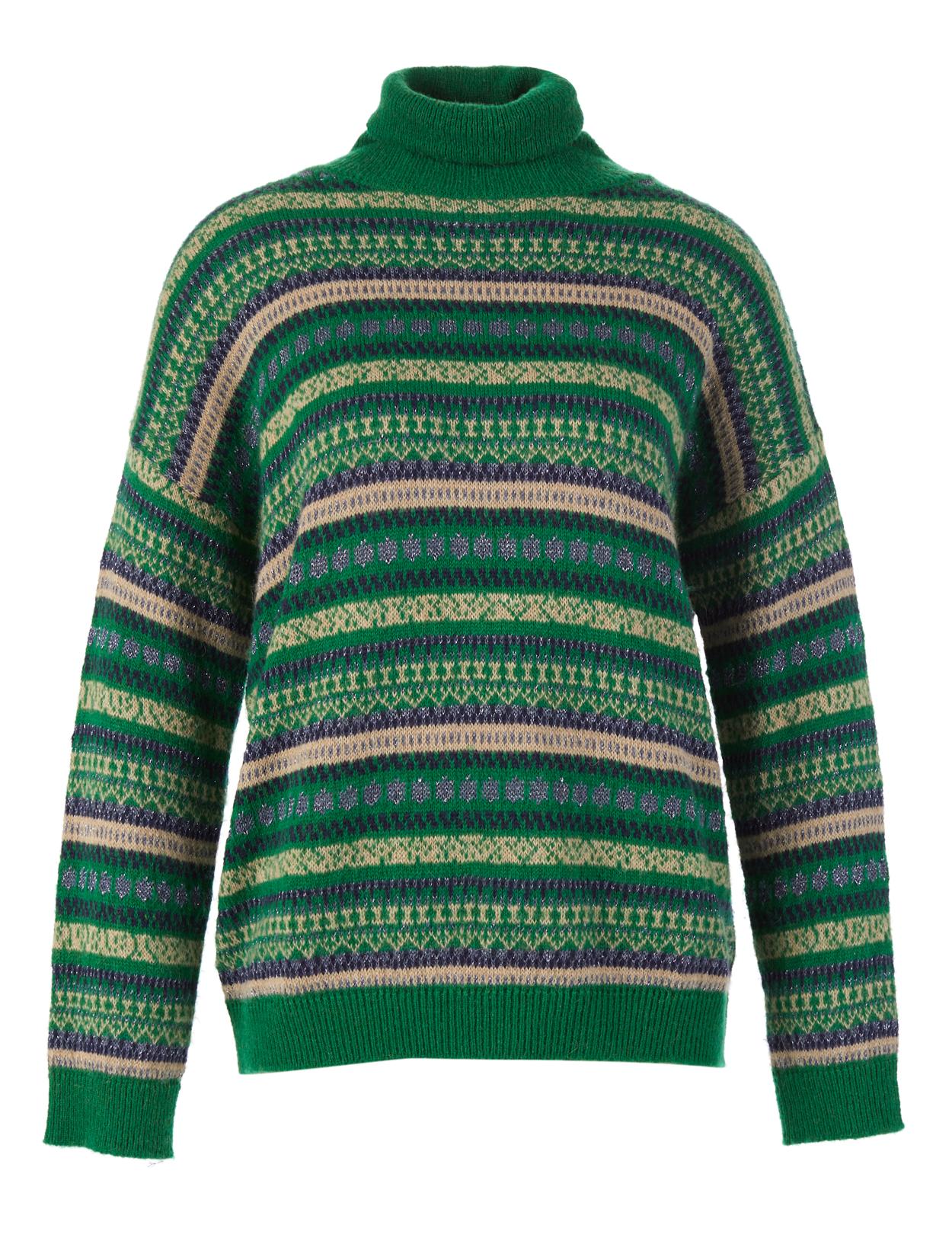 Turtle Neck Jacquard Pullover In Green - Vert