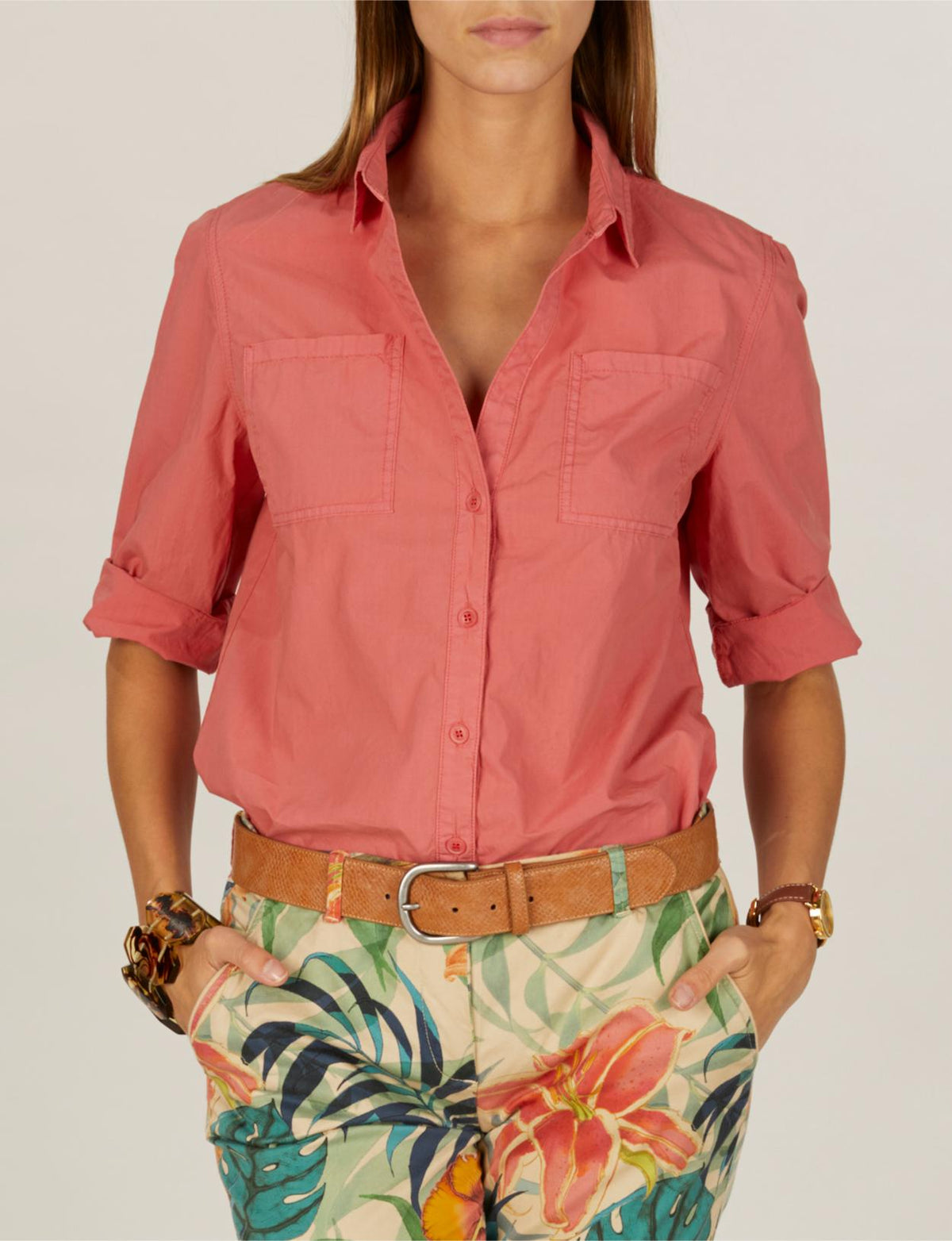 Shirt With Chest Pockets In Pink - W