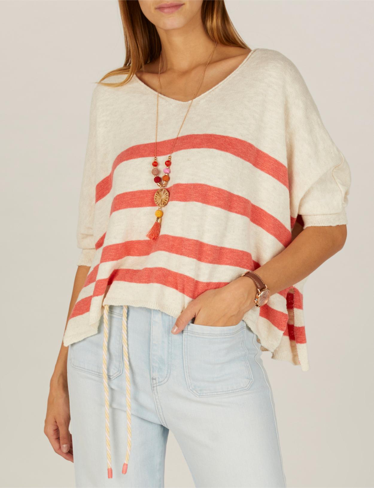 Oversized Striped Pullover In Pink - Rose