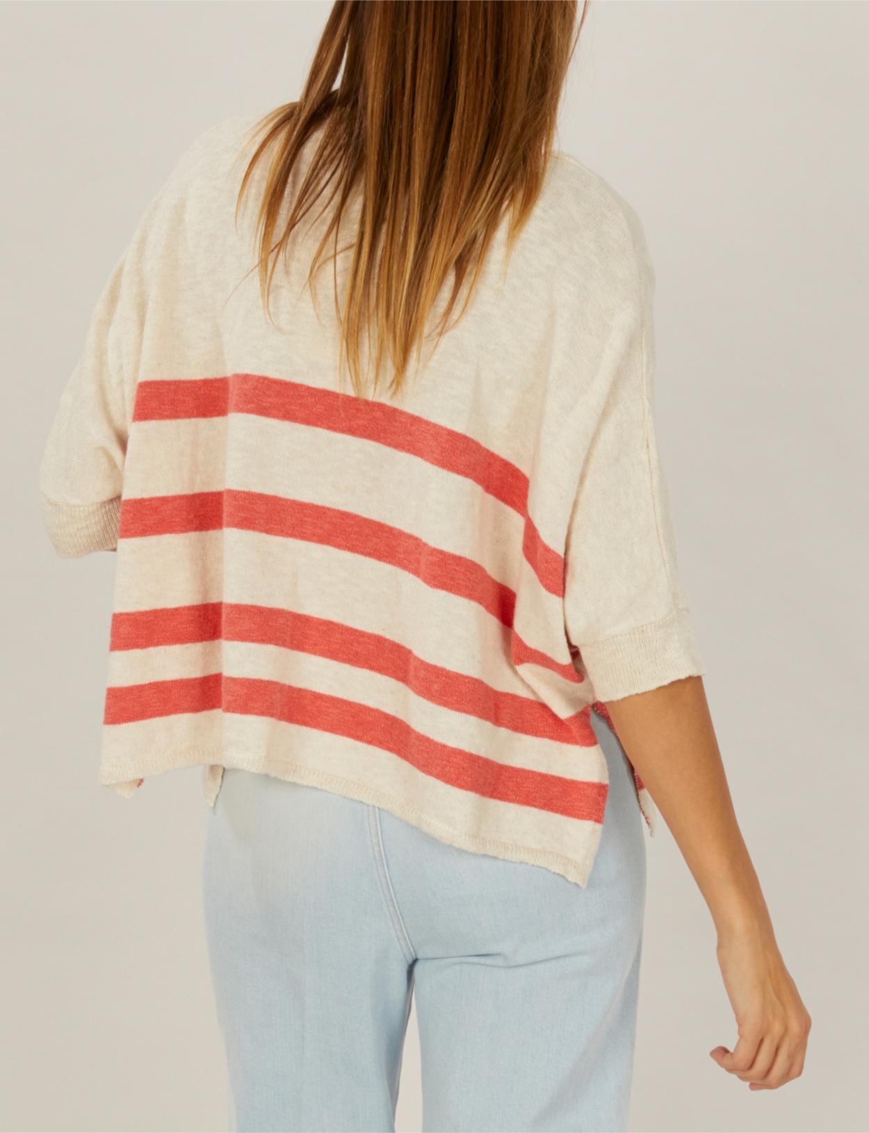 Oversized Striped Pullover In Pink - Rose