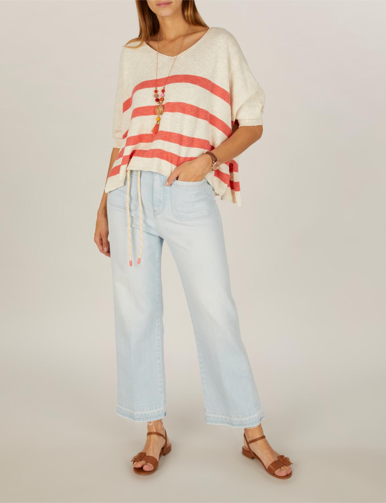 Oversized Striped Pullover In Pink - Rose