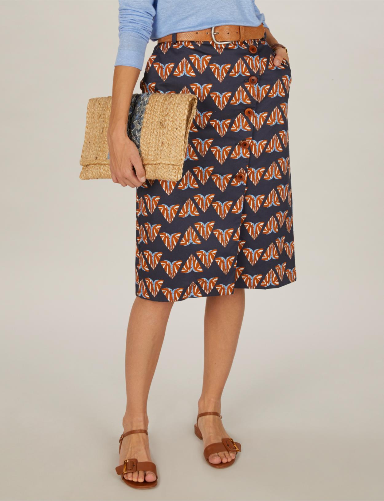 Cotton Pencil Skirt In Blue
