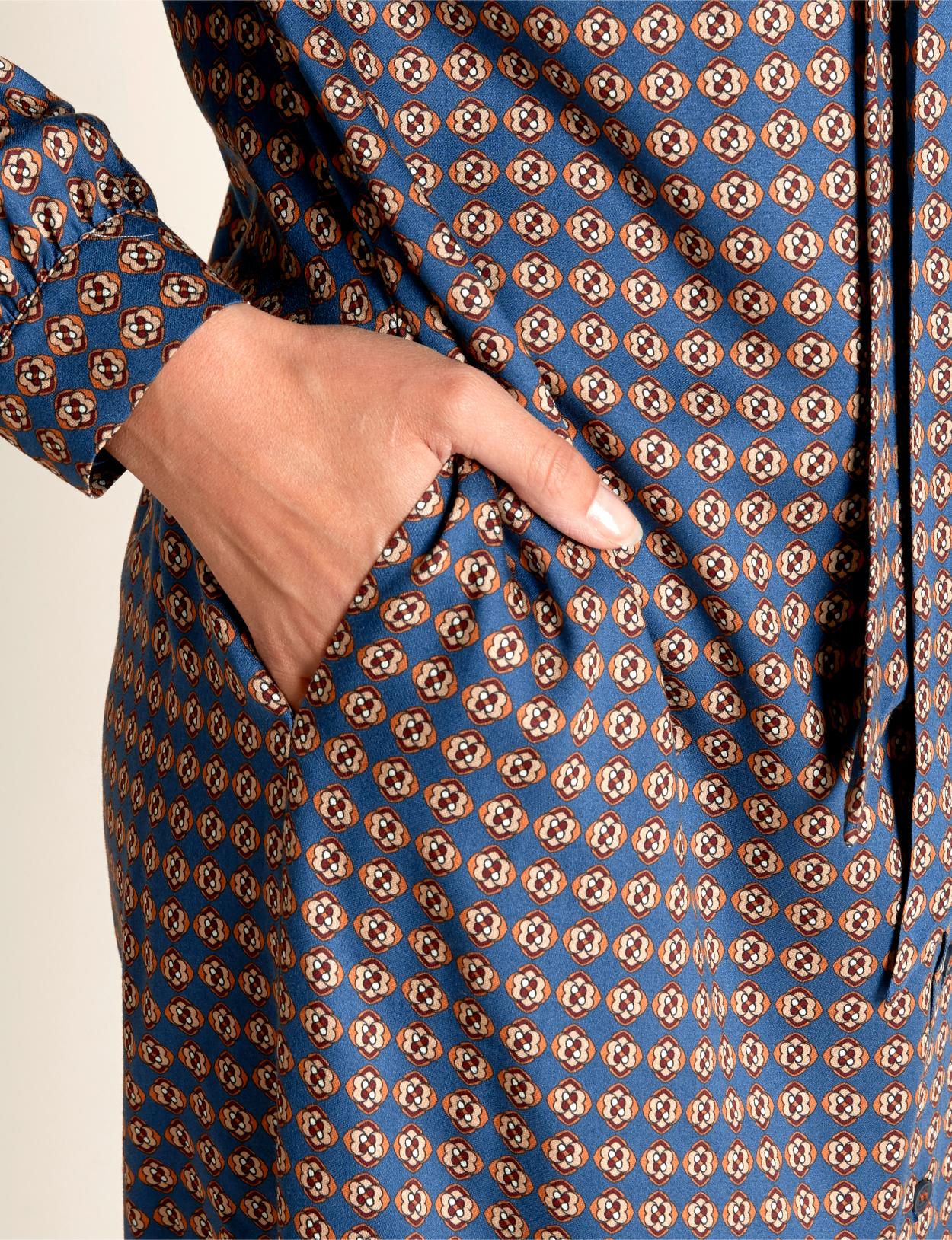 Viscose Mock Neck Shirt Dress In Blue - Bleu