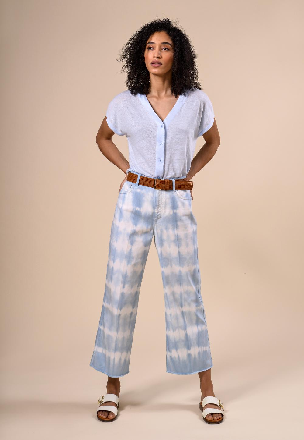 Mid Waist 5 Pocket Pants In Blue - Bleu