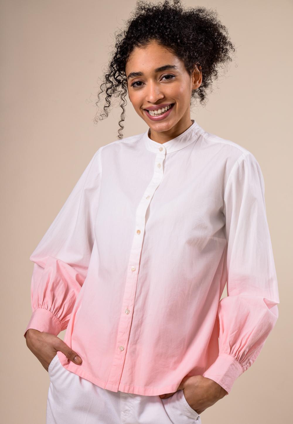Dip-Dye Balloon Sleeve Shirt In White - Blanc