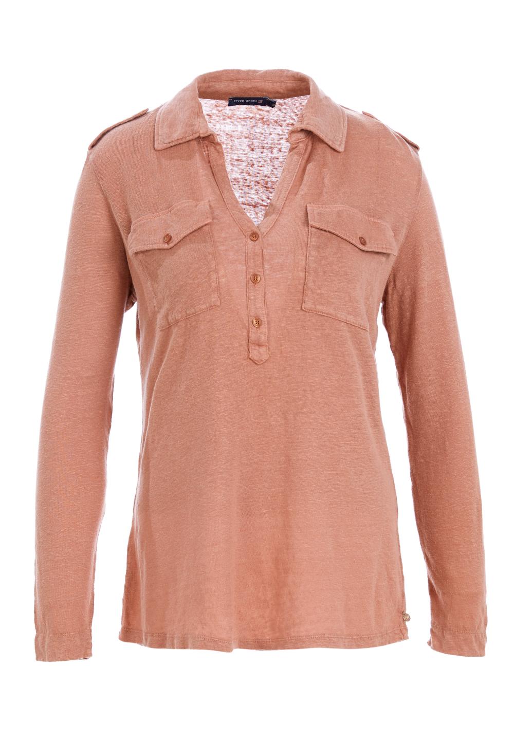 Linen Polo In Pink - Rose