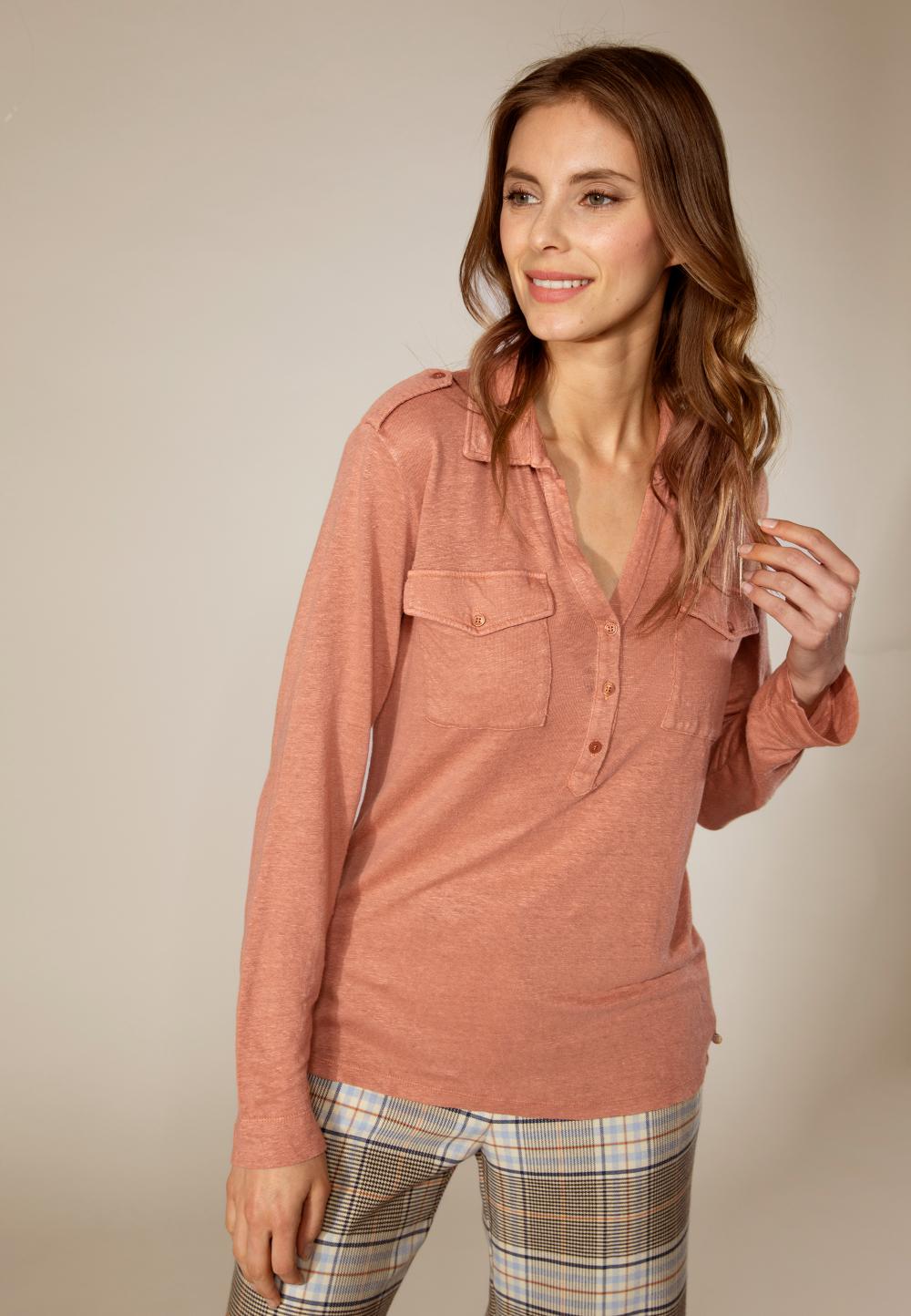 Linen Polo In Pink - Rose