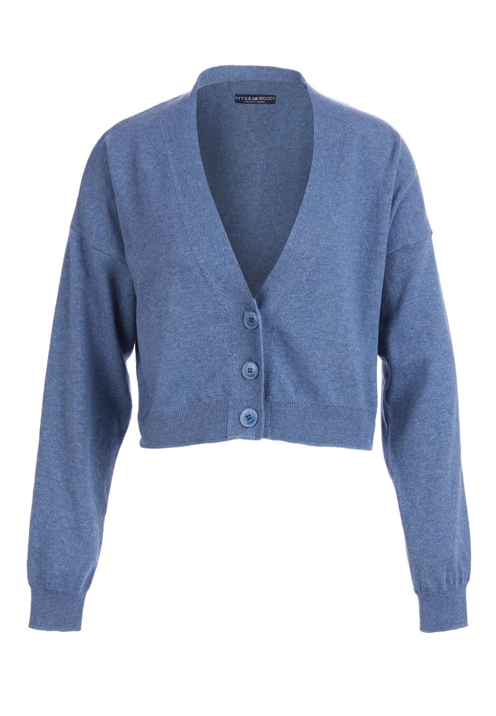 Basic V-Neck Cardigan In Blue - Bleu