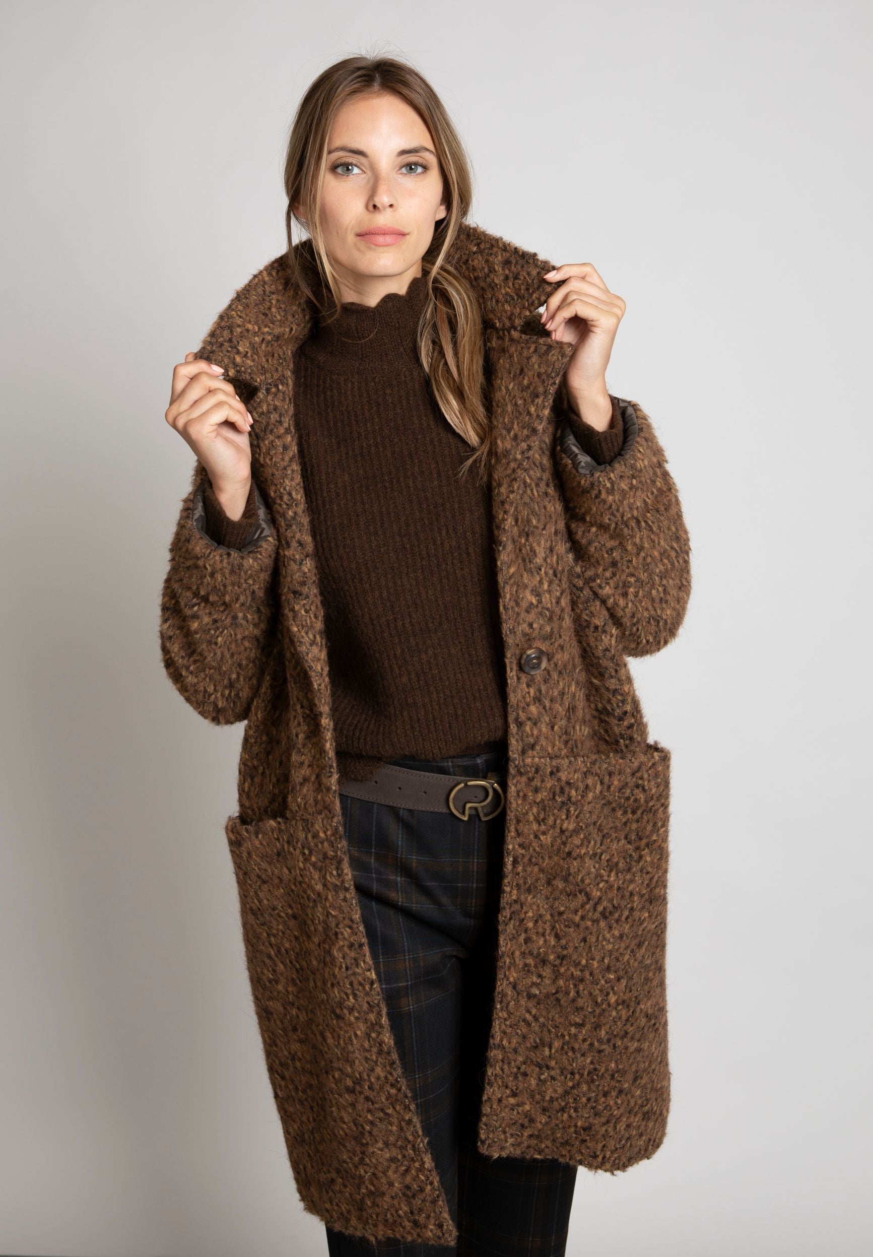 Femme Manteau En Laine Marron - W