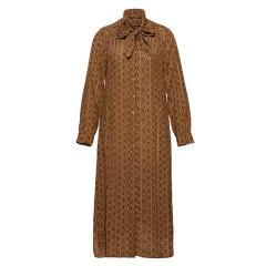 Shirt Dress With Collar Ribbon In Brown - Marron