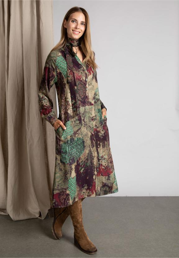 Viscose Midi Dress In Multi - Multi