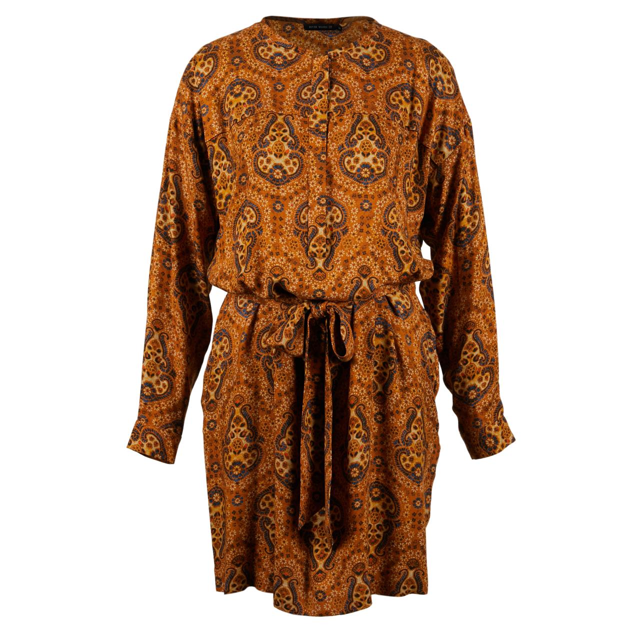 Long Sleeve Viscose Dress In Brown - Marron