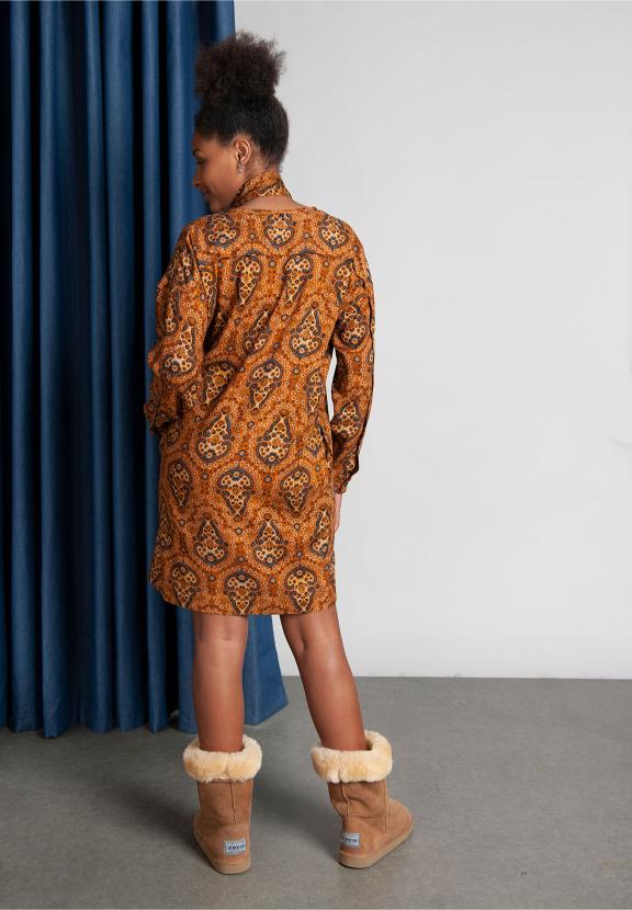 Long Sleeve Viscose Dress In Brown - Marron