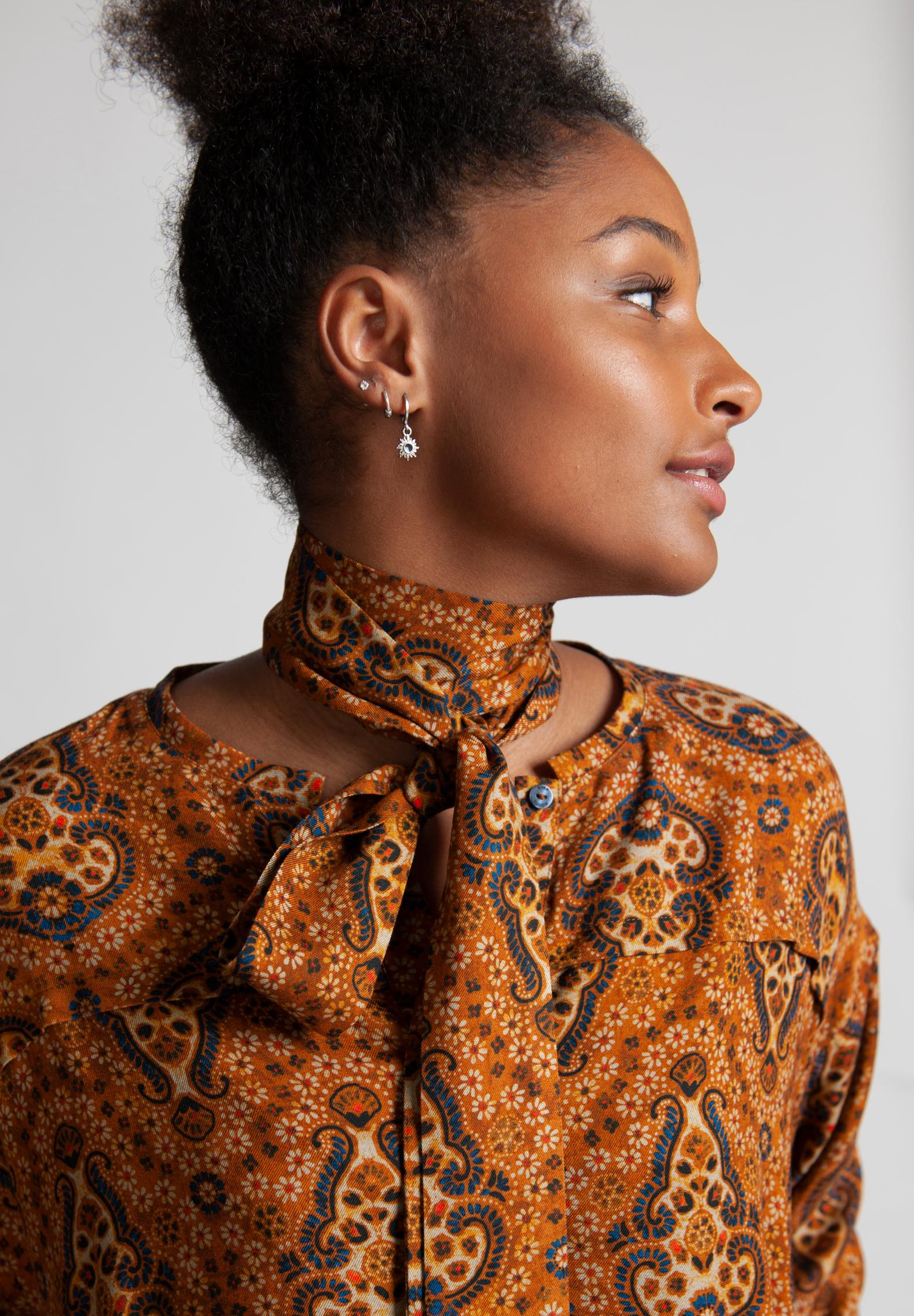 Long Sleeve Viscose Dress In Brown - Marron