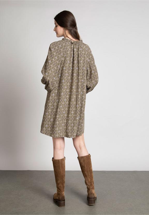 Viscose Dress With Ruffled Collar In Multi - Multi