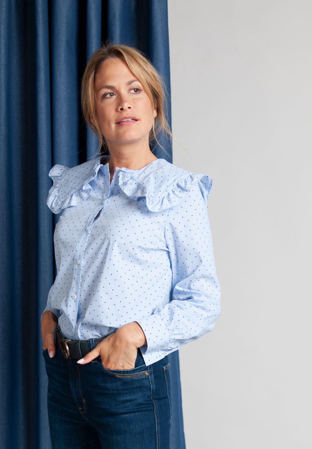 Femme Chemise À Grand Col En Bleu - W