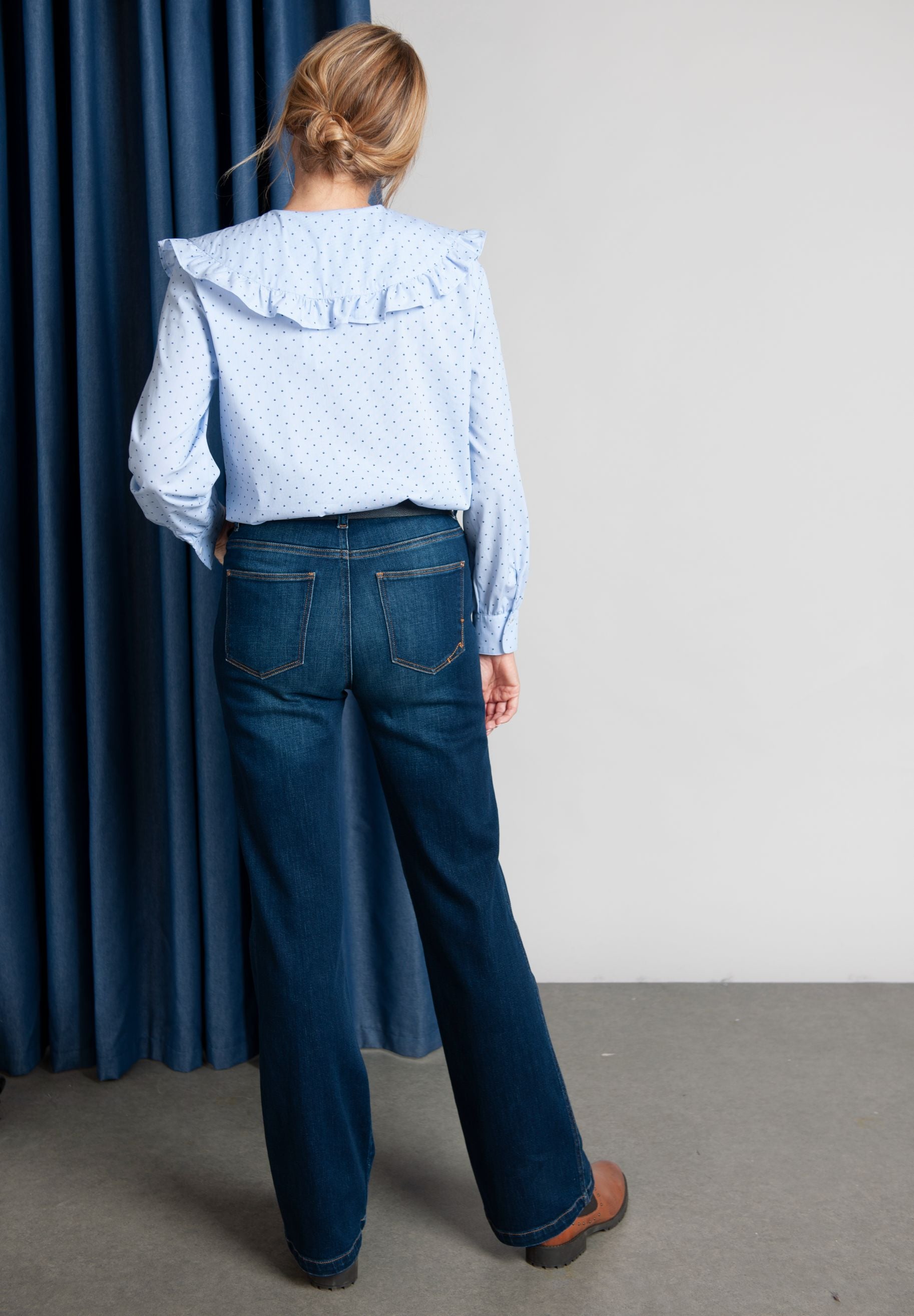 Femme Chemise À Grand Col En Bleu - W