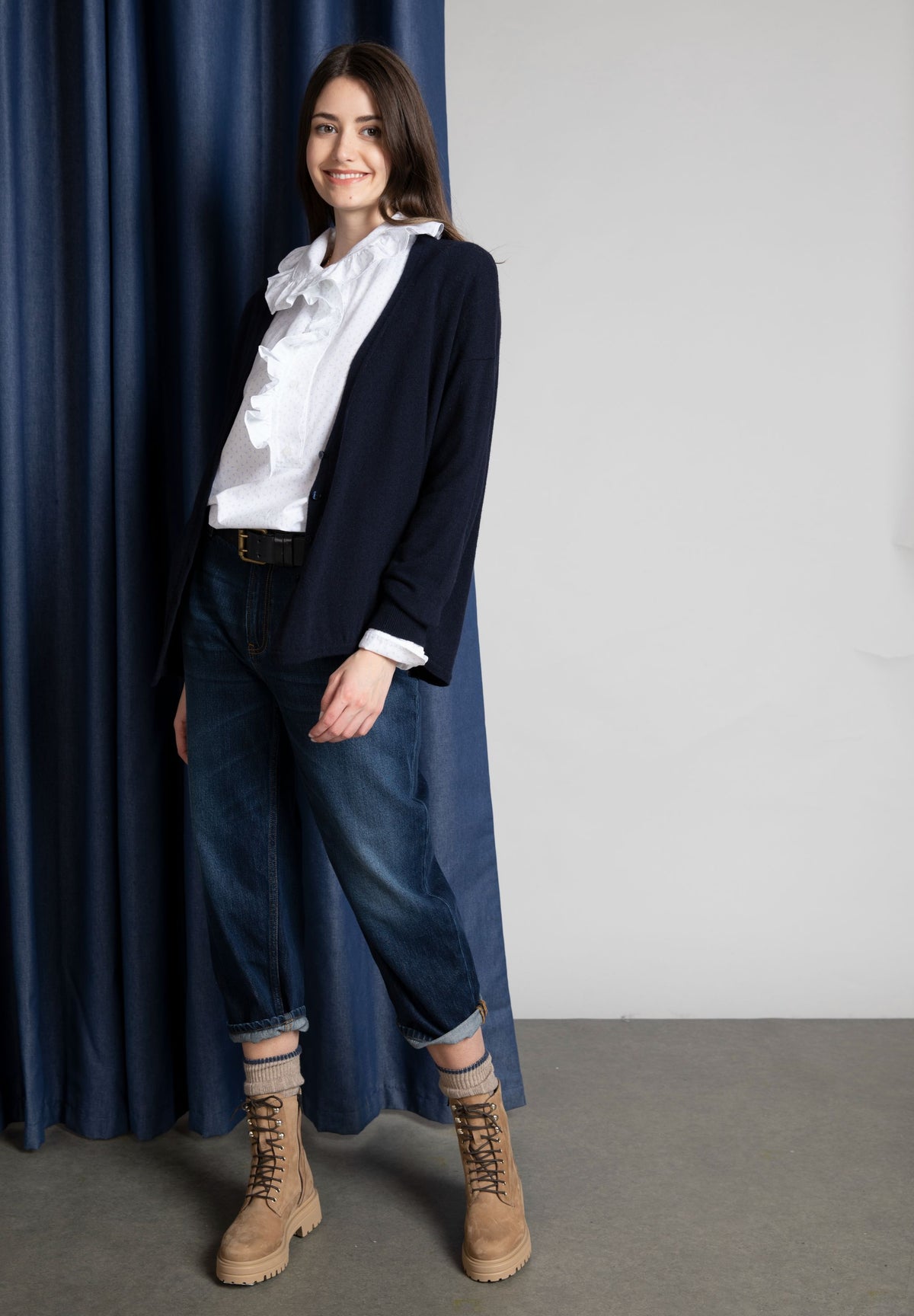 Femme Cardigan À Col En V Ample En Bleu - W