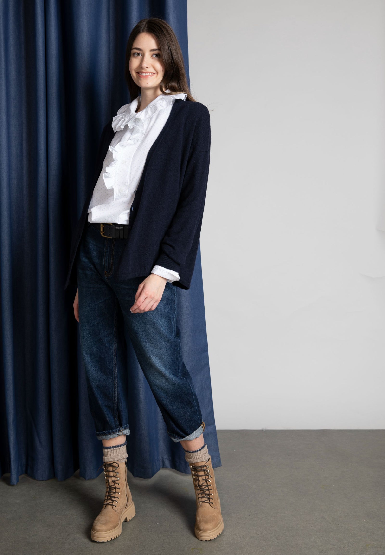 Femme Cardigan À Col En V Ample En Bleu - W