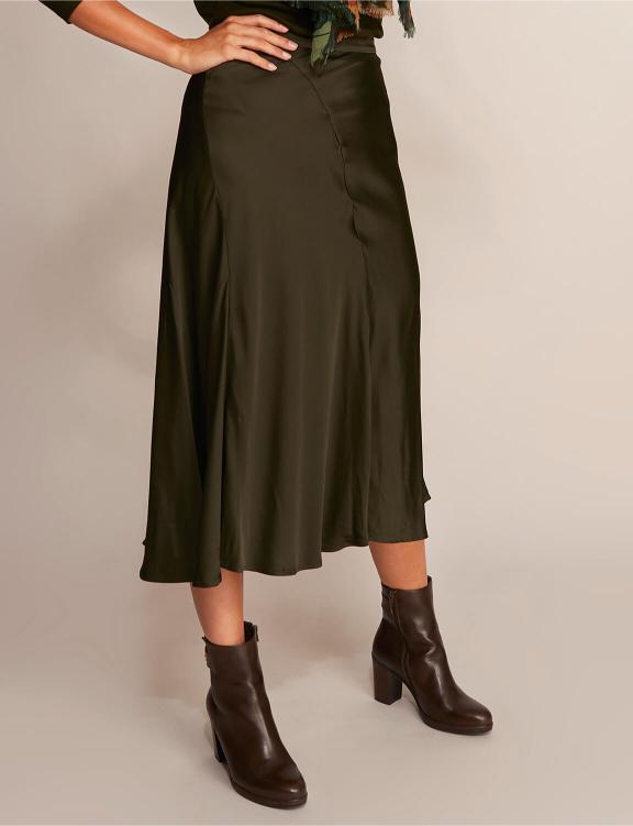 Satin Midi Skirt In Green - Vert
