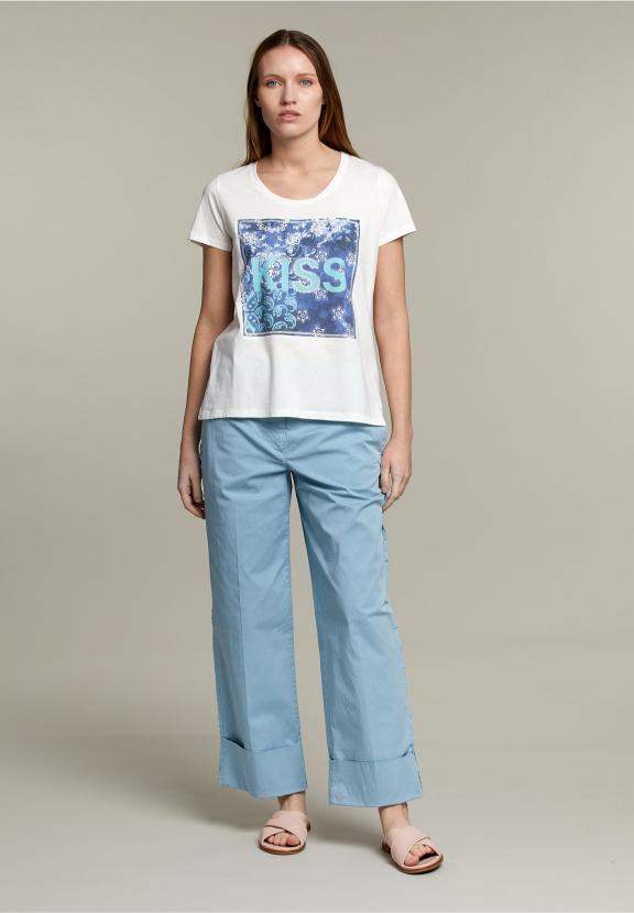 Off White Round Neck T-Shirt - Blanc