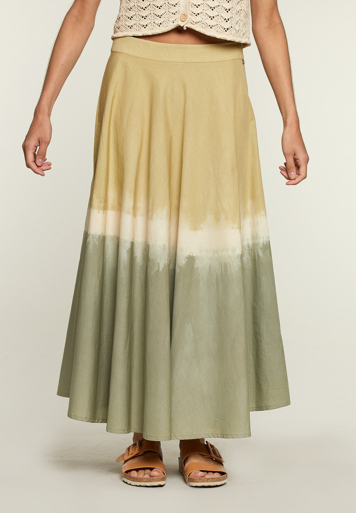 Long Tie & Dye Cotton Skirt - Green