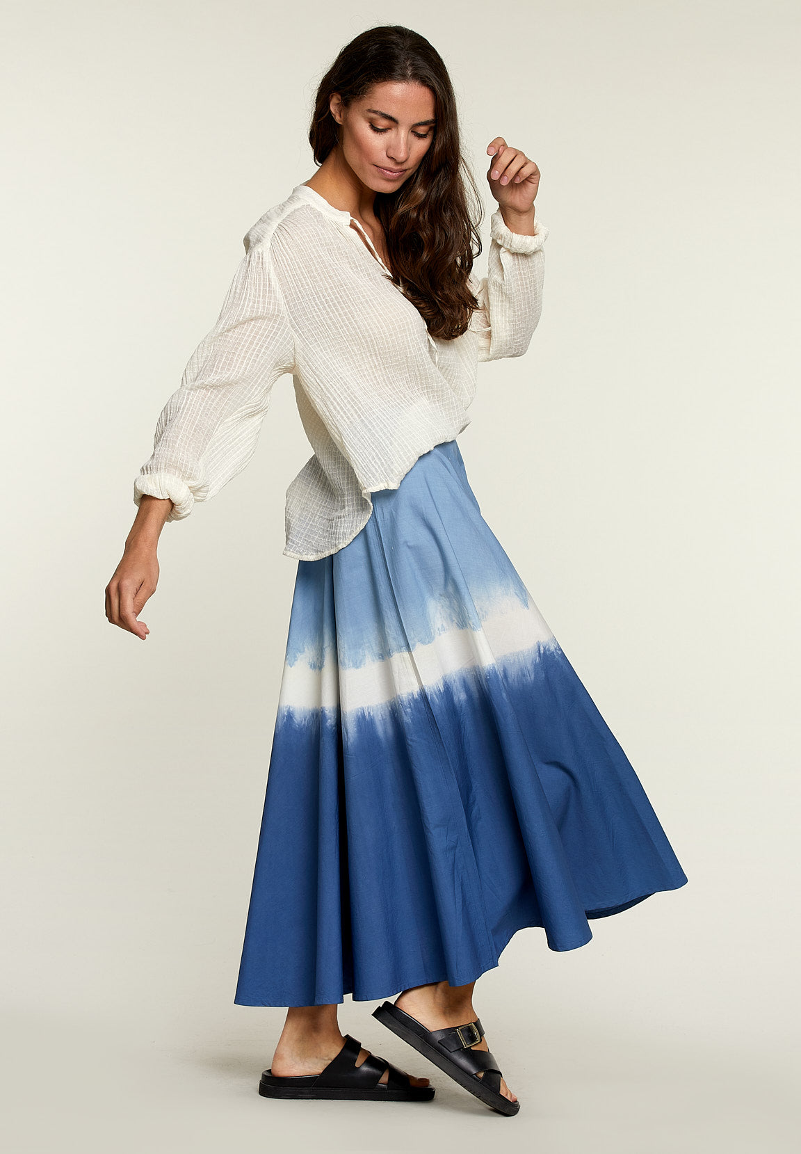 Long Tie & Dye Cotton Skirt - Blue