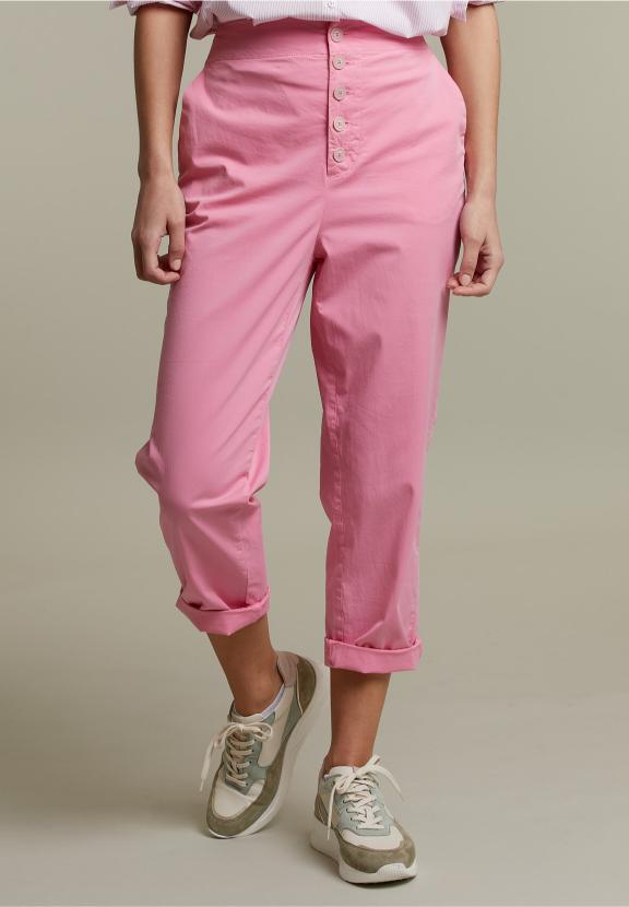 Pink Cropped Cotton Pants - Rose