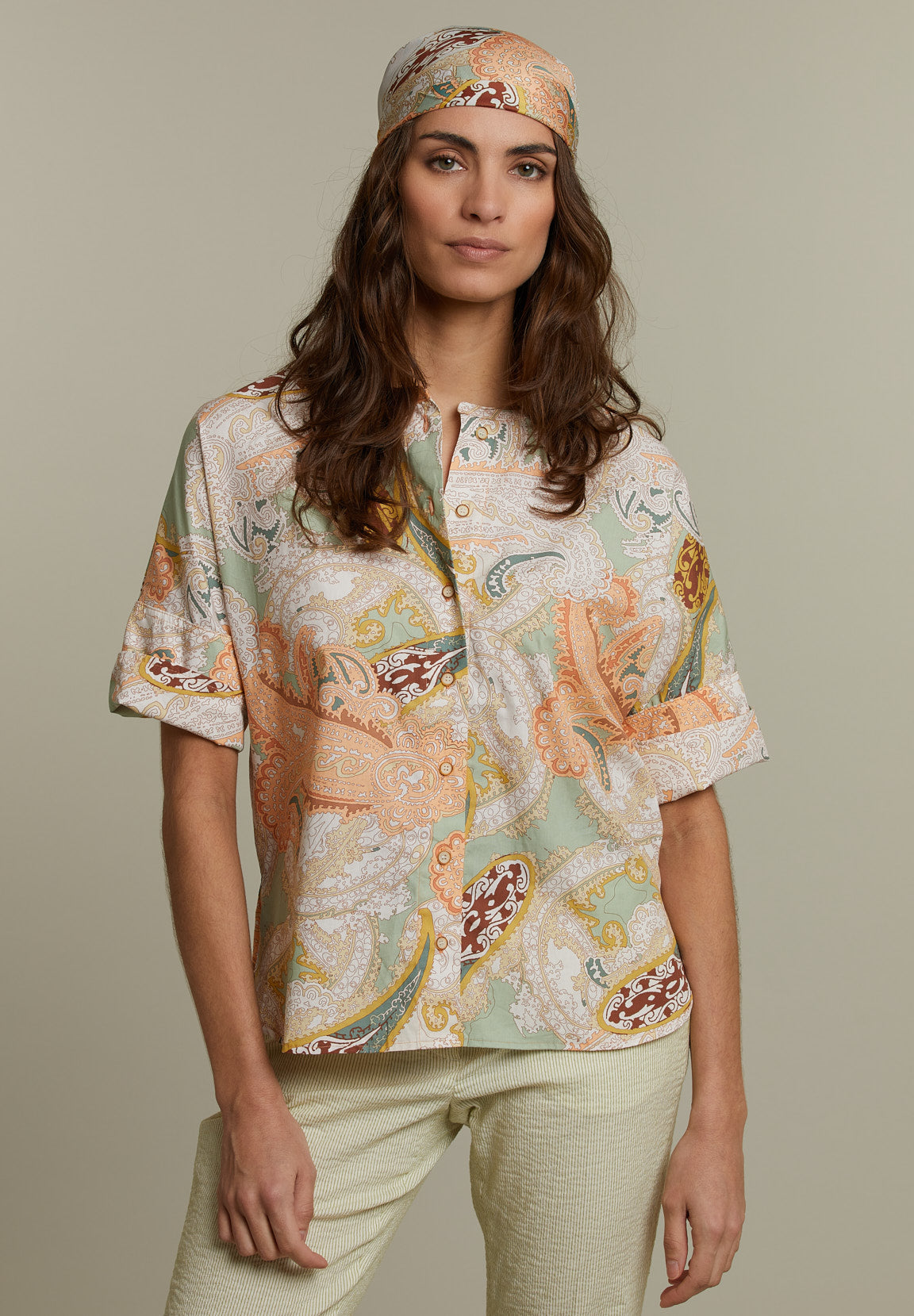 Pastel Paisley Collarless Shirt - Multi - W