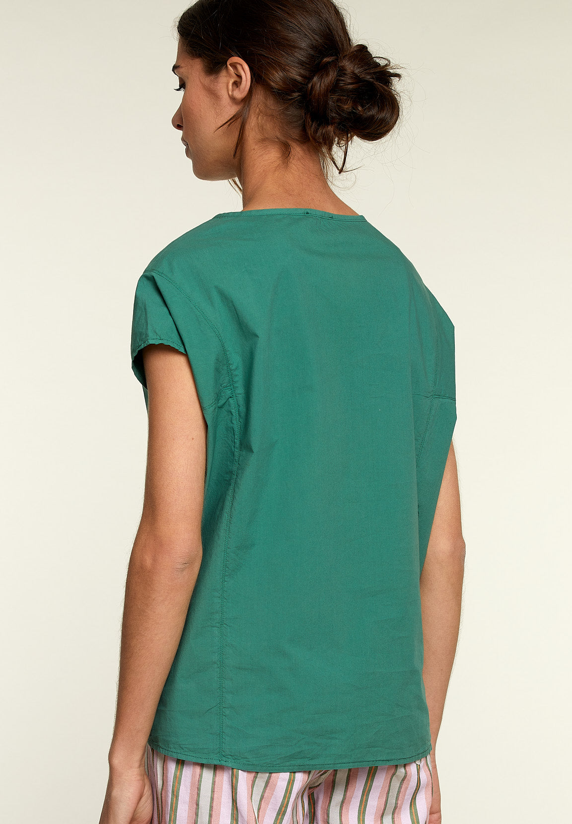 Green Loose Cap Sleeves Shirt - Green