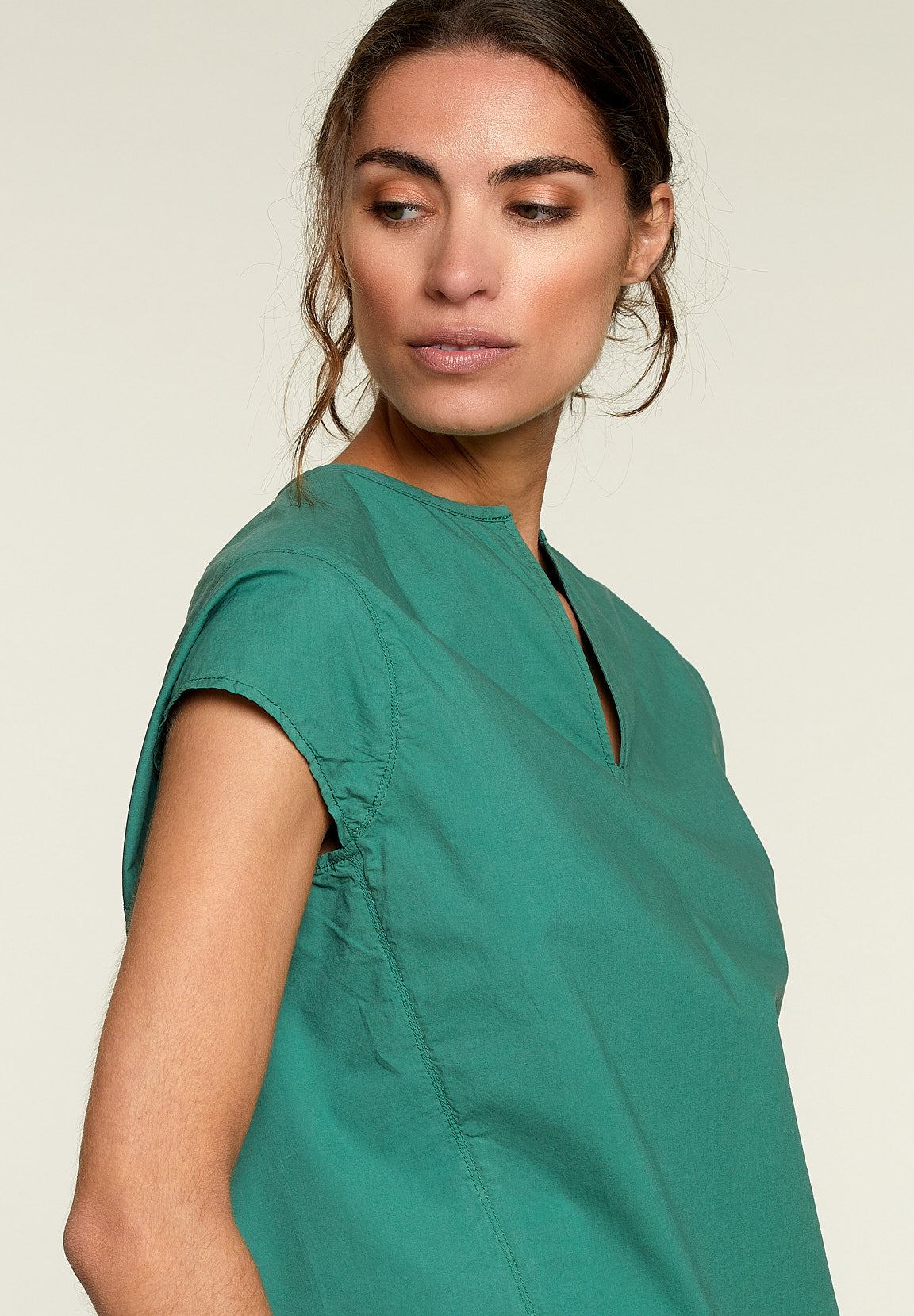 Green Loose Cap Sleeves Shirt - Green
