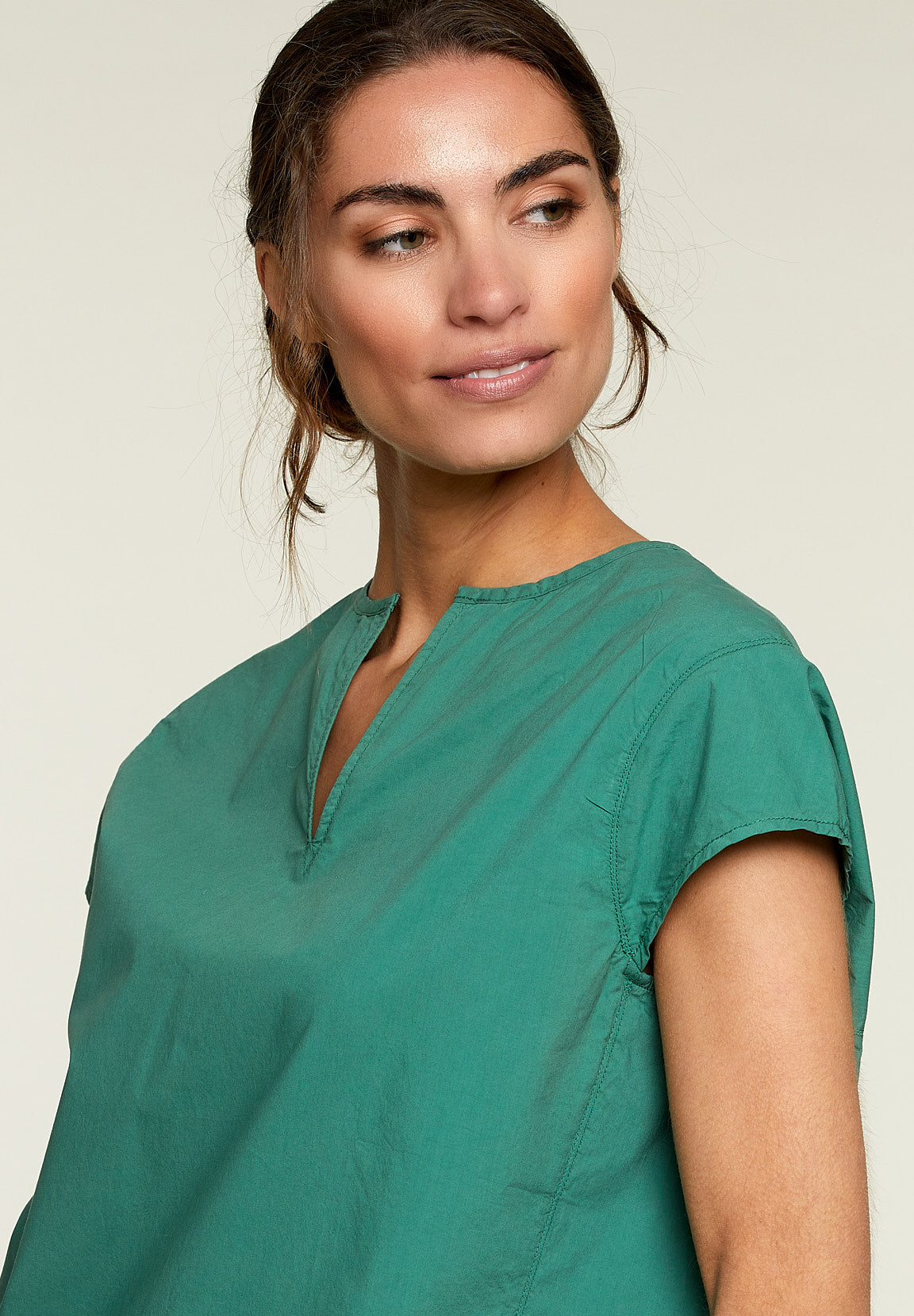 Green Loose Cap Sleeves Shirt - Green