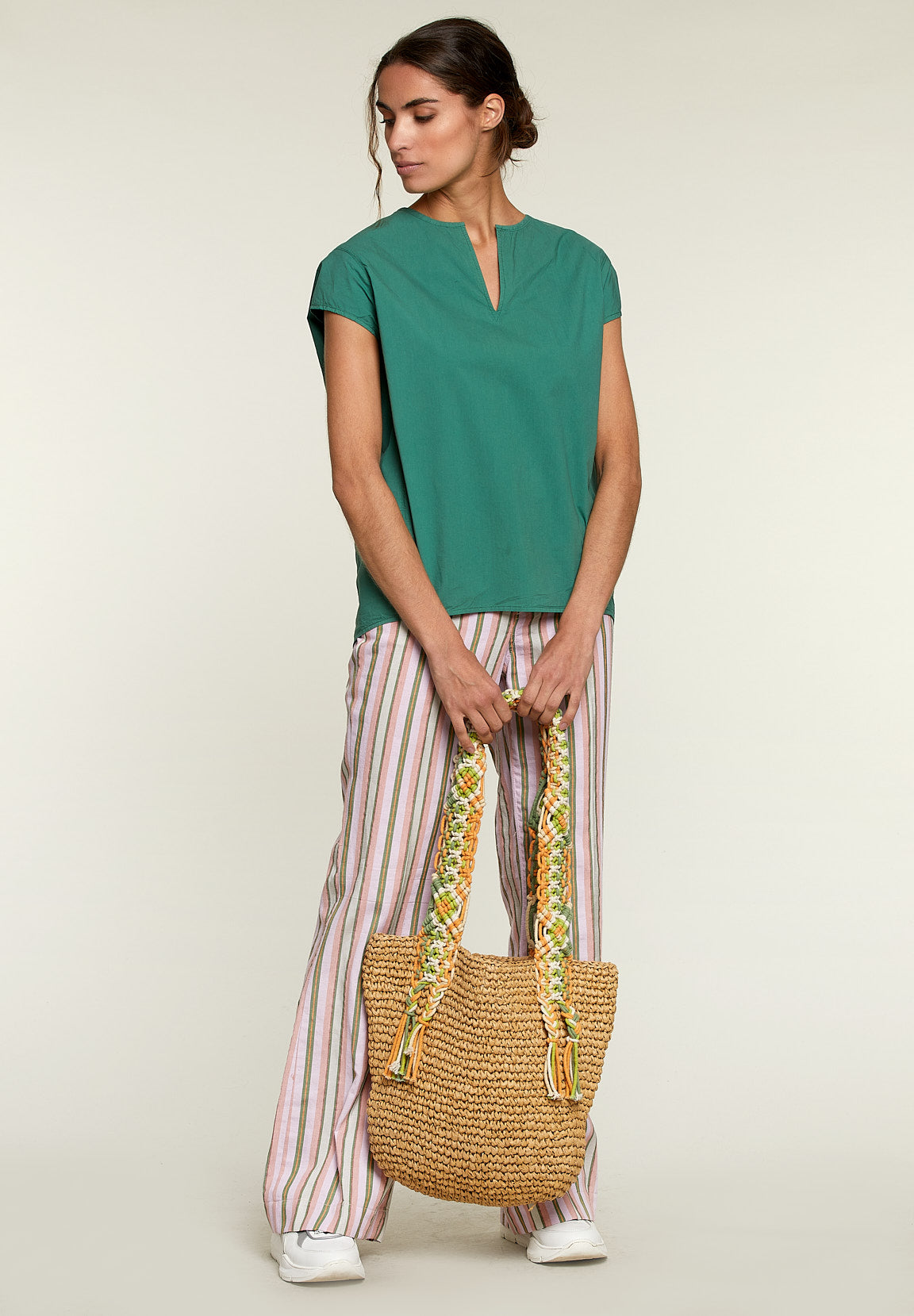 Green Loose Cap Sleeves Shirt - Green