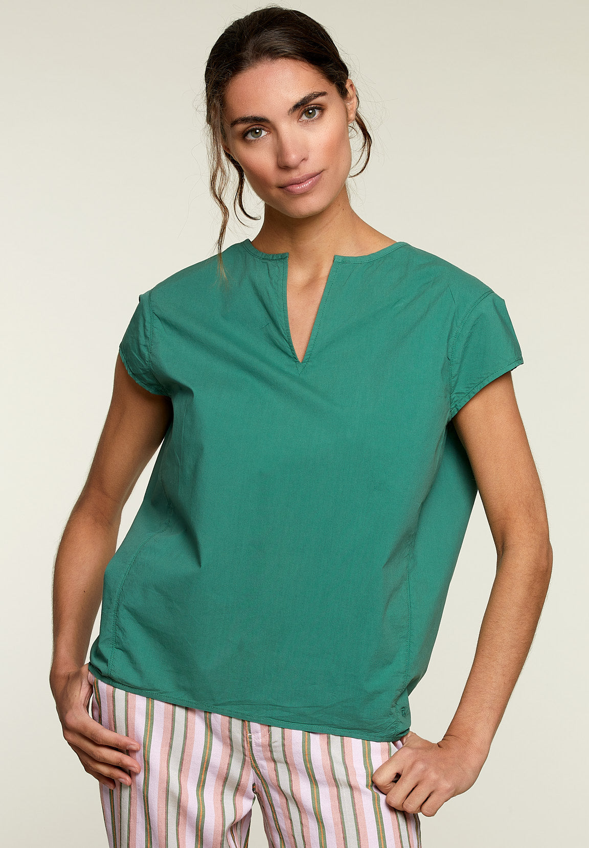 Green Loose Cap Sleeves Shirt - Green