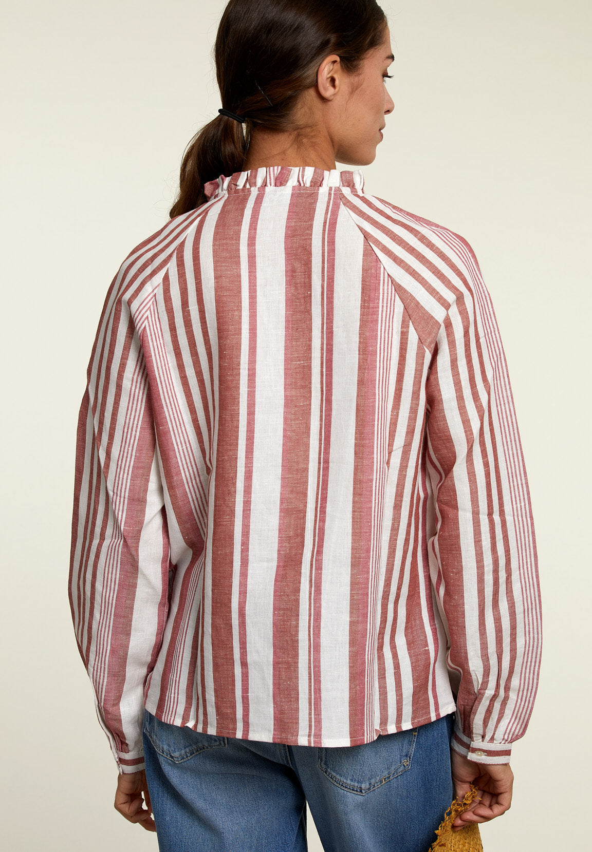 Red/White Striped Shirt With Tassels - Pink