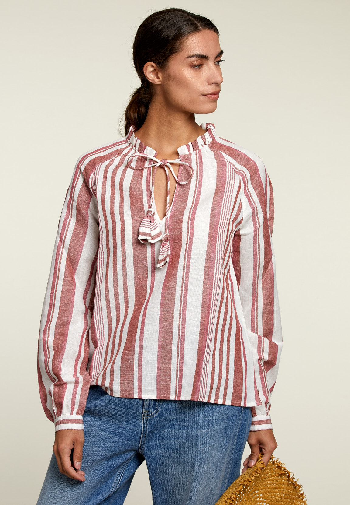 Red/White Striped Shirt With Tassels - Pink