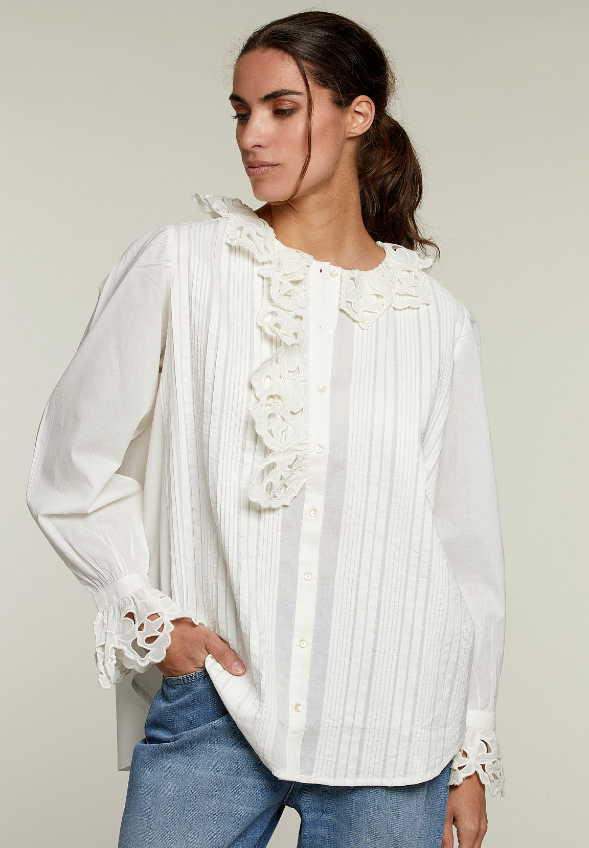 Off White Lace Shirt - White - W