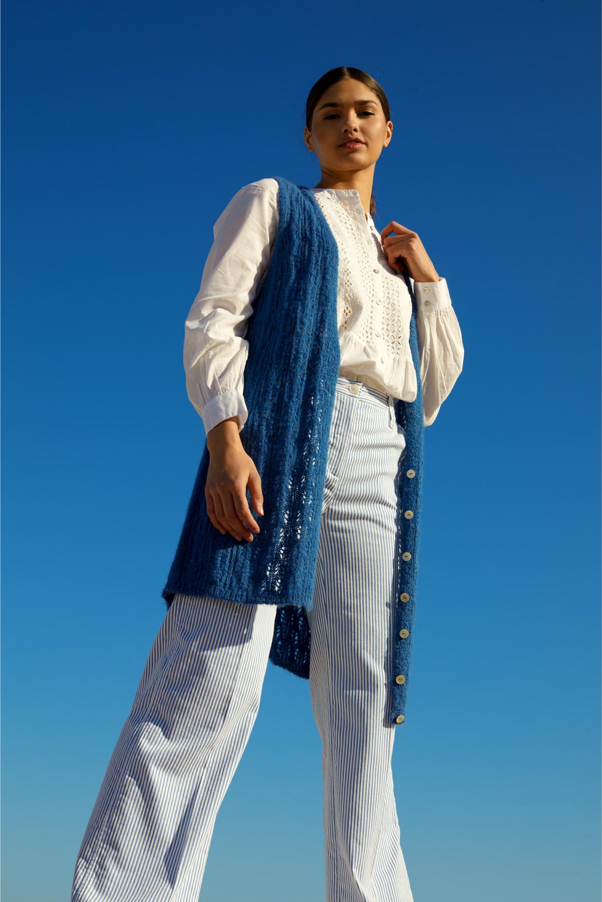 Blue Long Ajour Spencer - Bleu