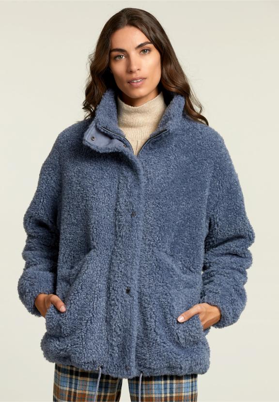 Denim Mock Neck Coat - Bleu