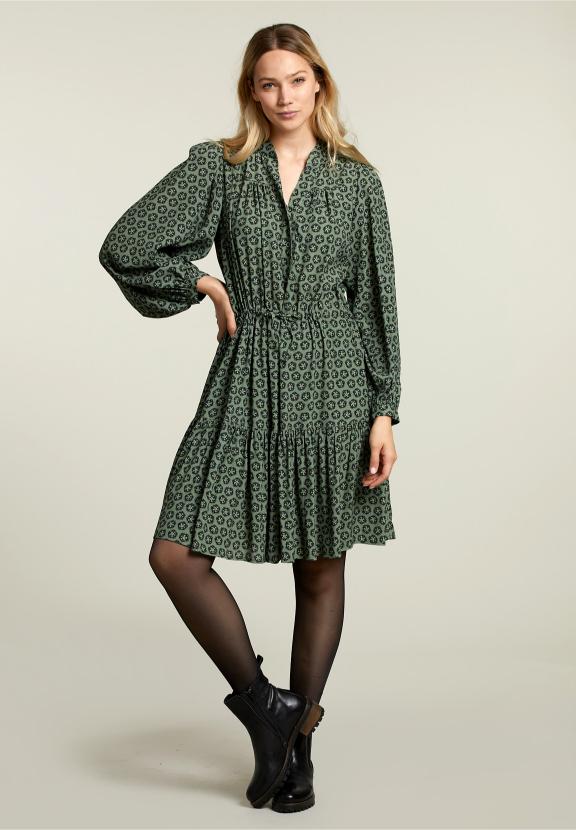 Robe Fantaisie Verte à Col en V - Marron - W