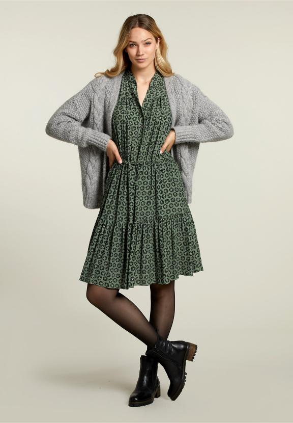 Robe Fantaisie Verte à Col en V - Marron - W