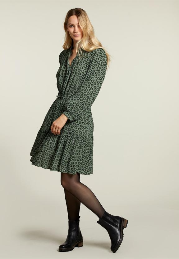 Robe Fantaisie Verte à Col en V - Marron - W